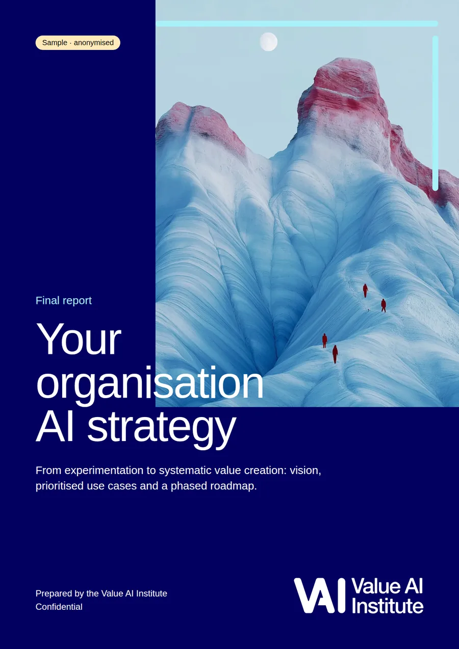 Sample AI strategy report cover, anonymized
